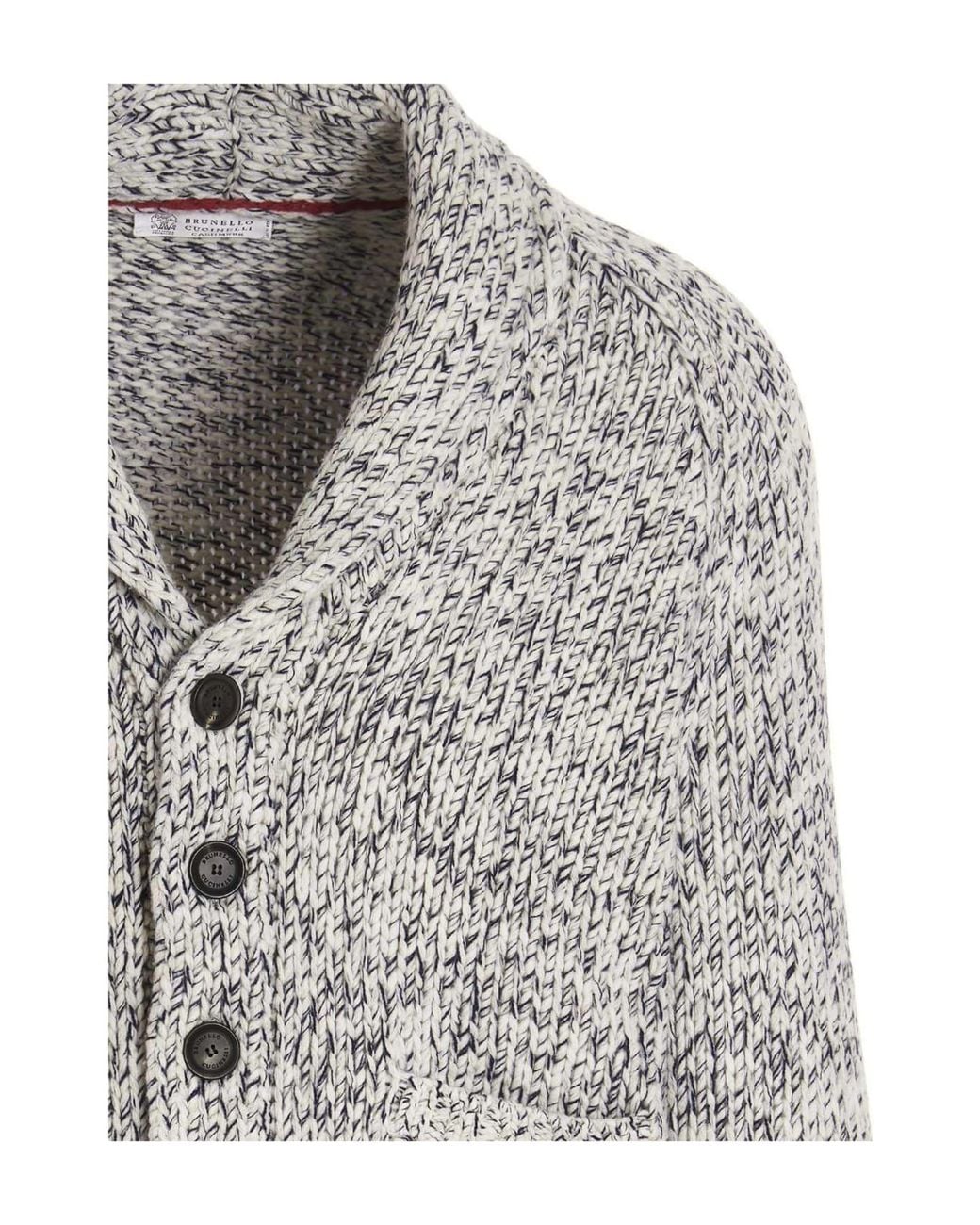 Brunello Cucinelli Gray Marled Shawl Collar Knit Cardigan for men
