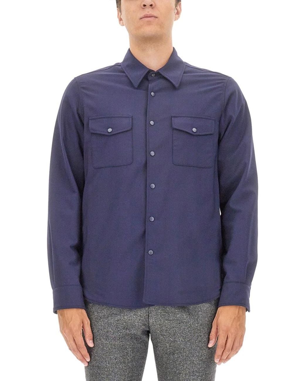 Aspesi Blue Double Shirt Wool for men