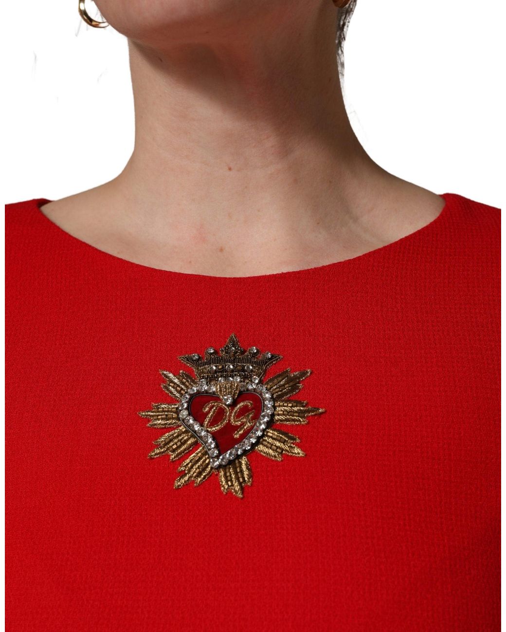Dolce & Gabbana Red Dolce & Gabbana Heart-Embellished Virgin Wool Mini Dress