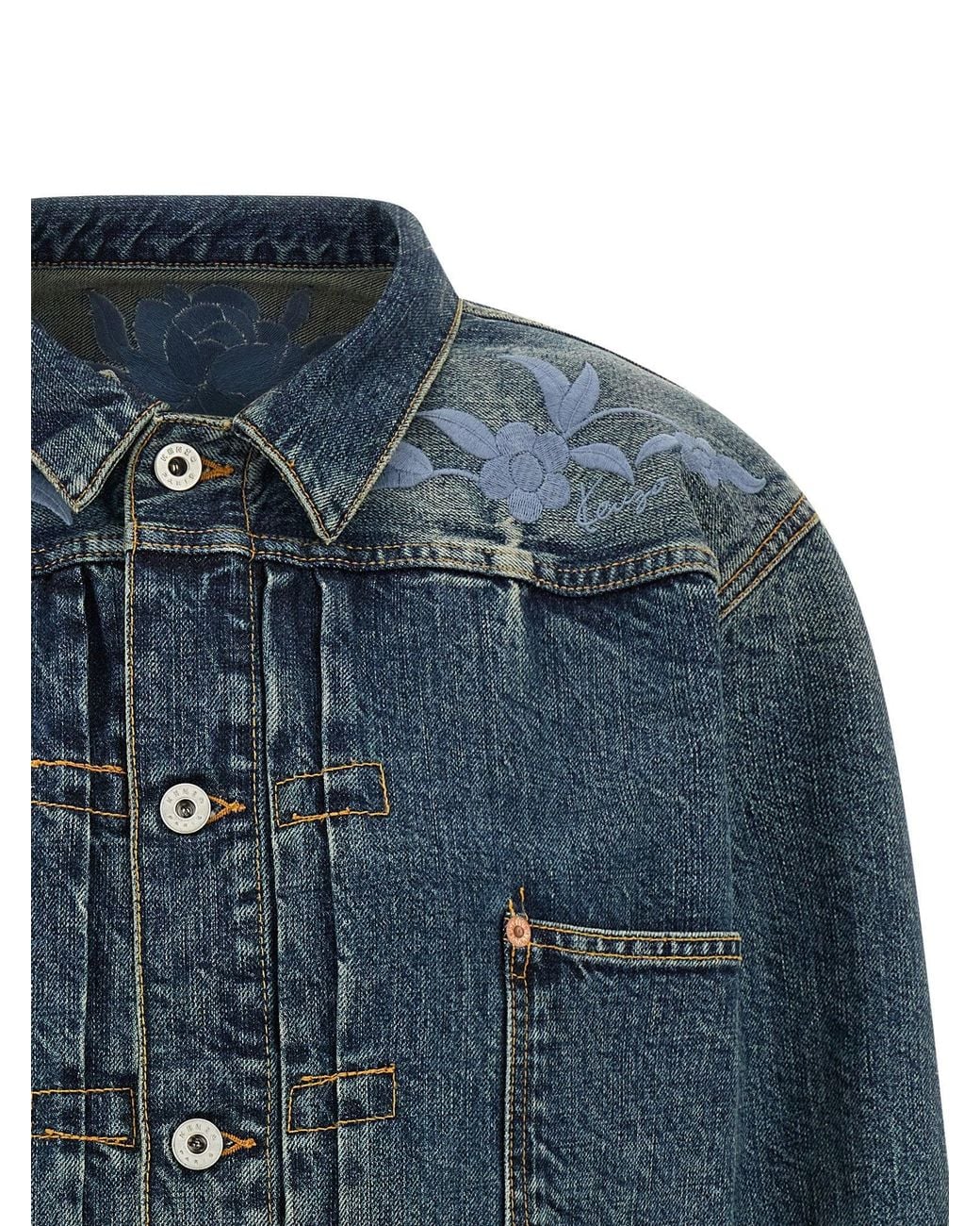 KENZO Blue Floral Embroidery Denim Jacket for men