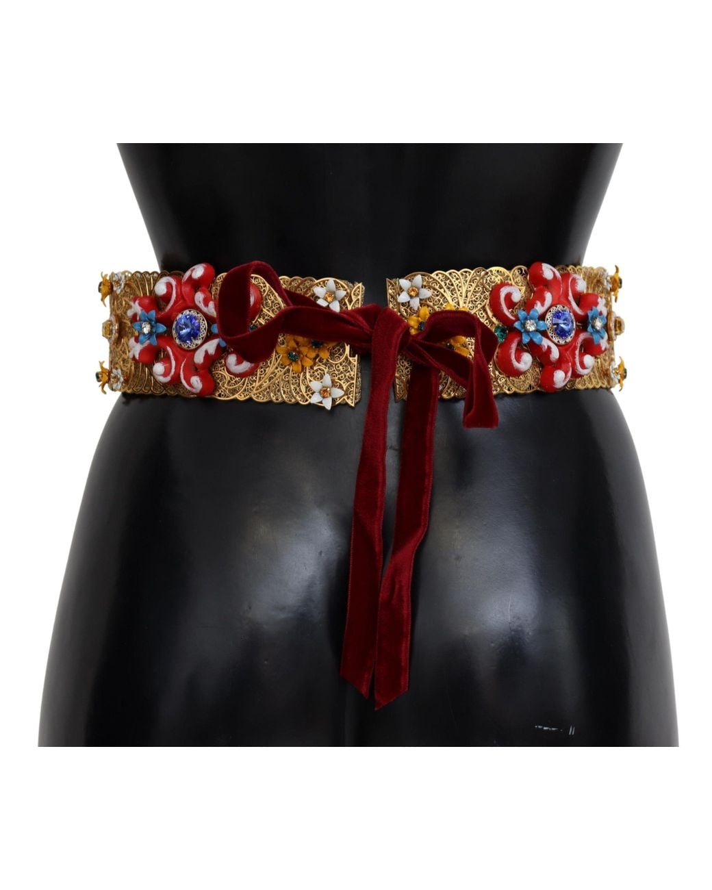 Dolce & Gabbana Black Tone Floral Crystal Waist Belt