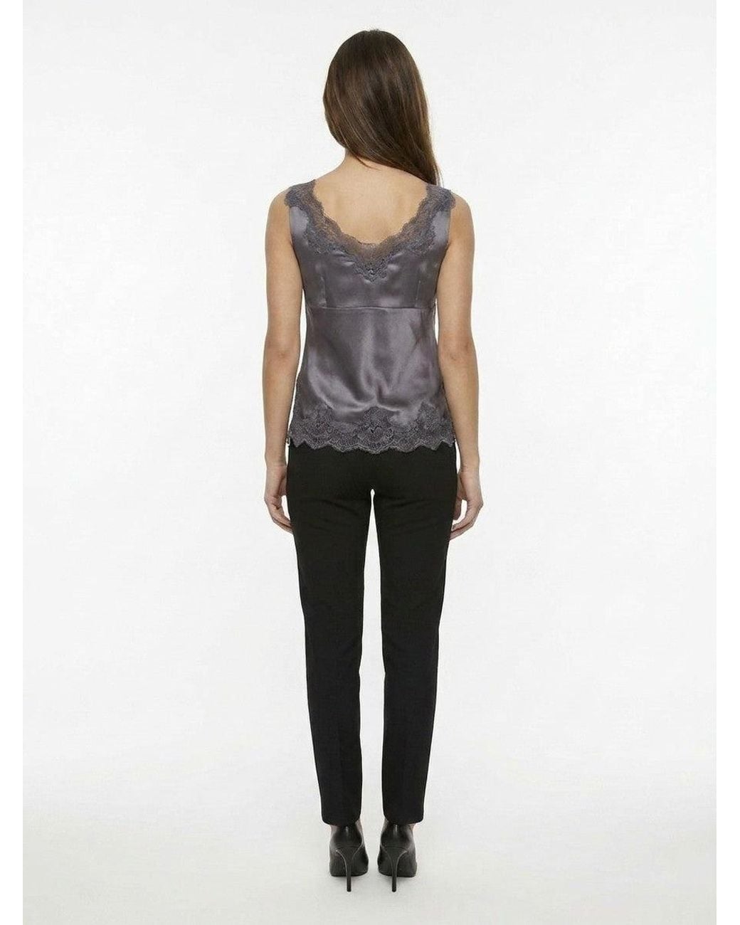 Dolce & Gabbana Gray Dolce & Gabbana Lace-Trimmed Silk Tank Top