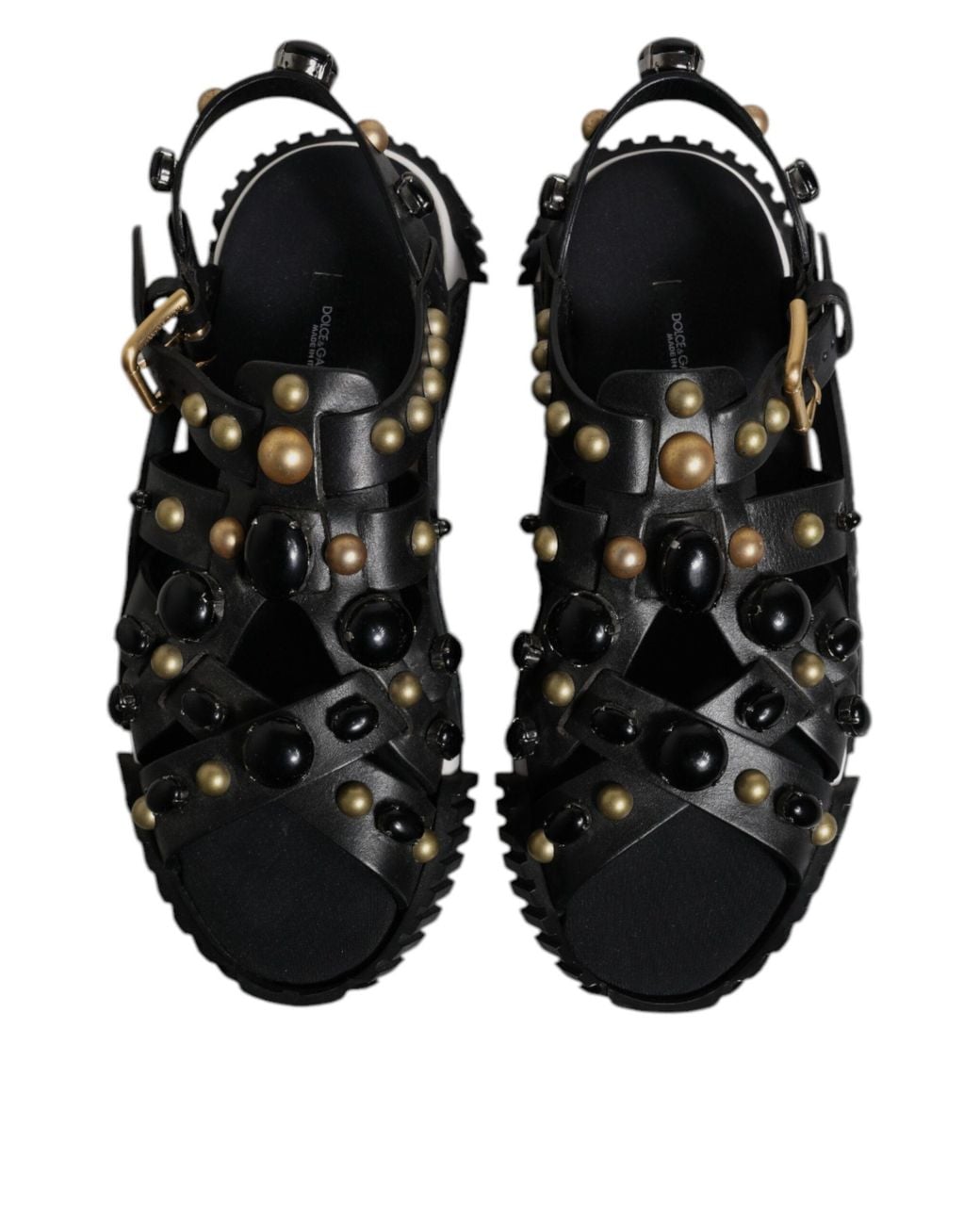 Dolce & Gabbana Black Leather Studded Slides Sandals Shoes Calfskin for men