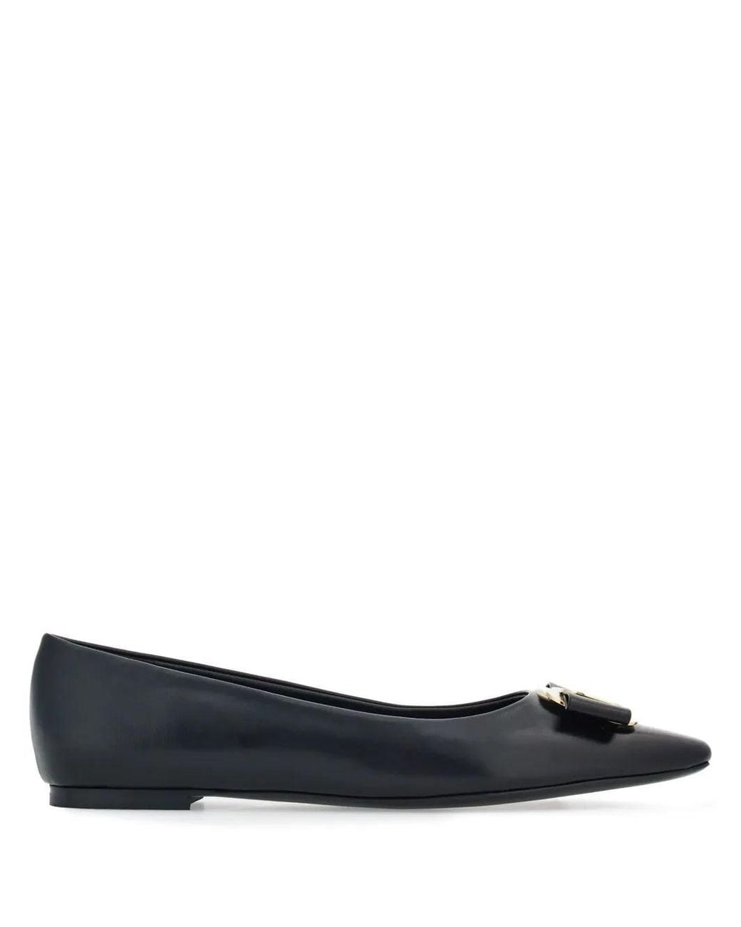 Ferragamo Black New Vara-Bow Lambskin Ballerina Shoes