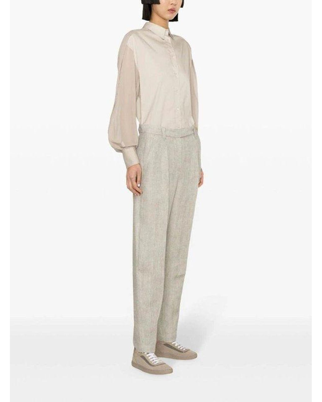 Brunello Cucinelli White Light Linen Trousers