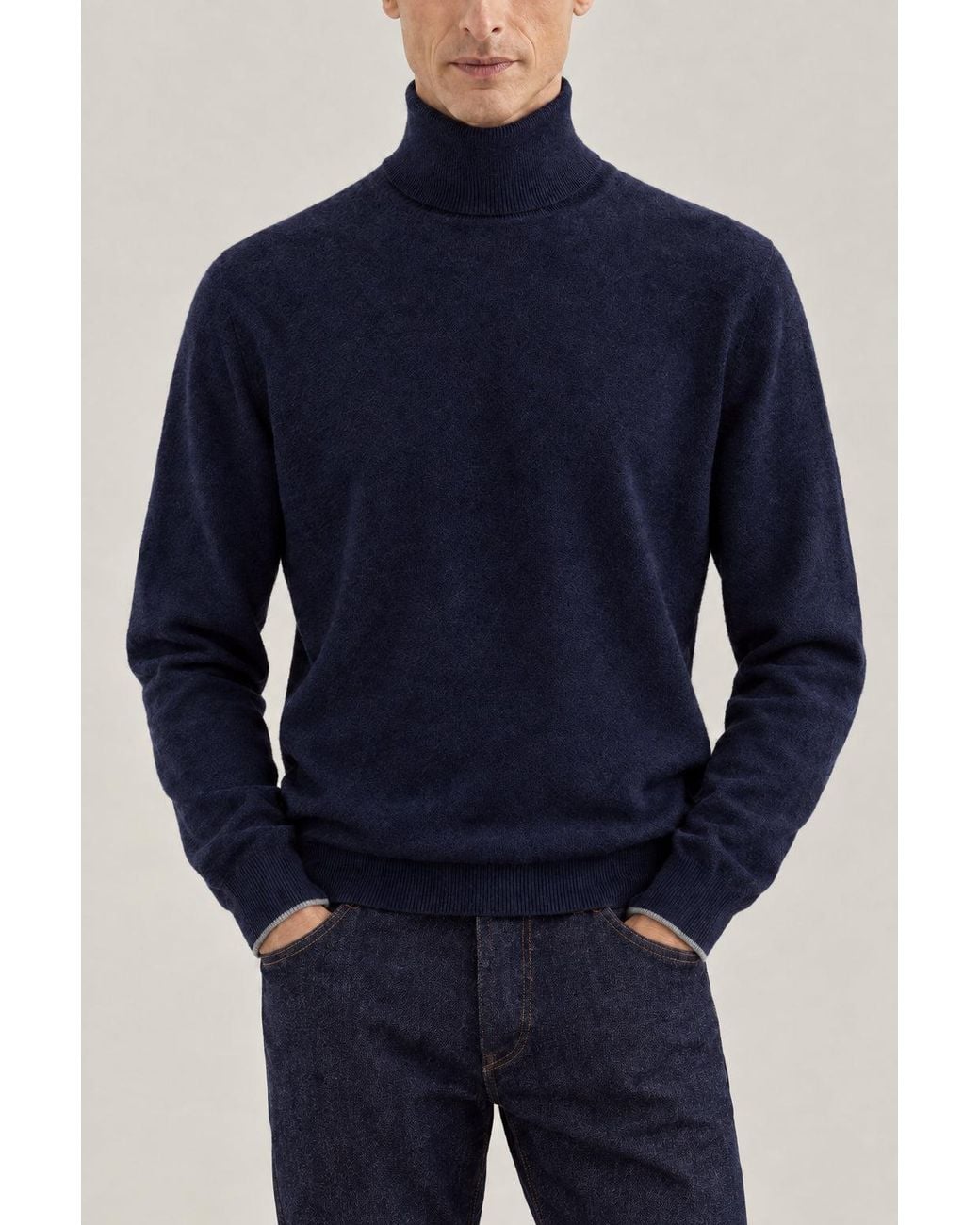 Brunello Cucinelli Blue Wool Turtleneck Sweater Clothing for men
