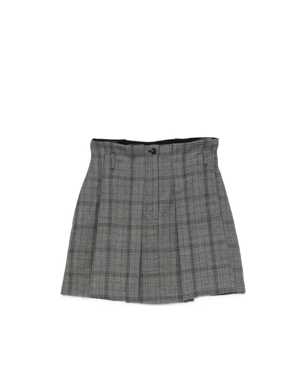 Tela Gray Check-Pattern Pleated Mini Skirt