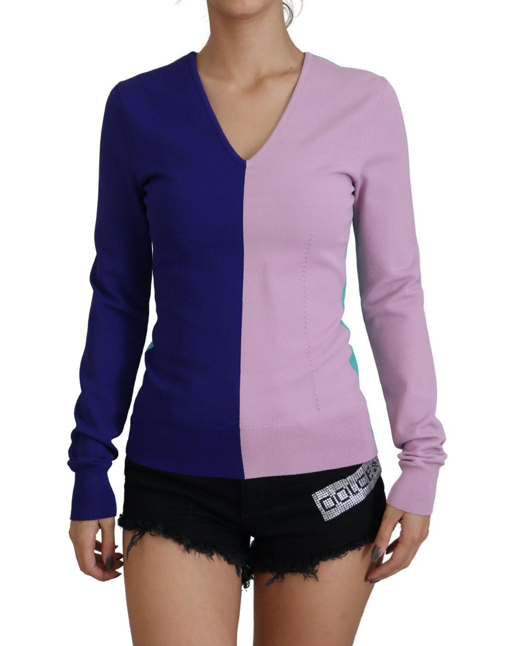 Dolce & Gabbana Purple V-neck Long Sleeves Sweater Viscose