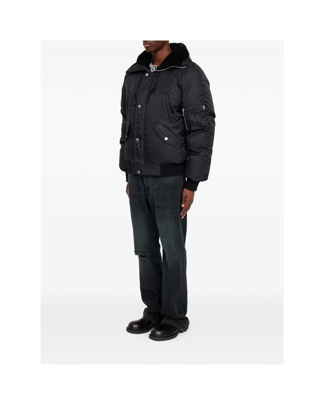 MM6 by Maison Margiela Black Hooded Bomber Jacket for men