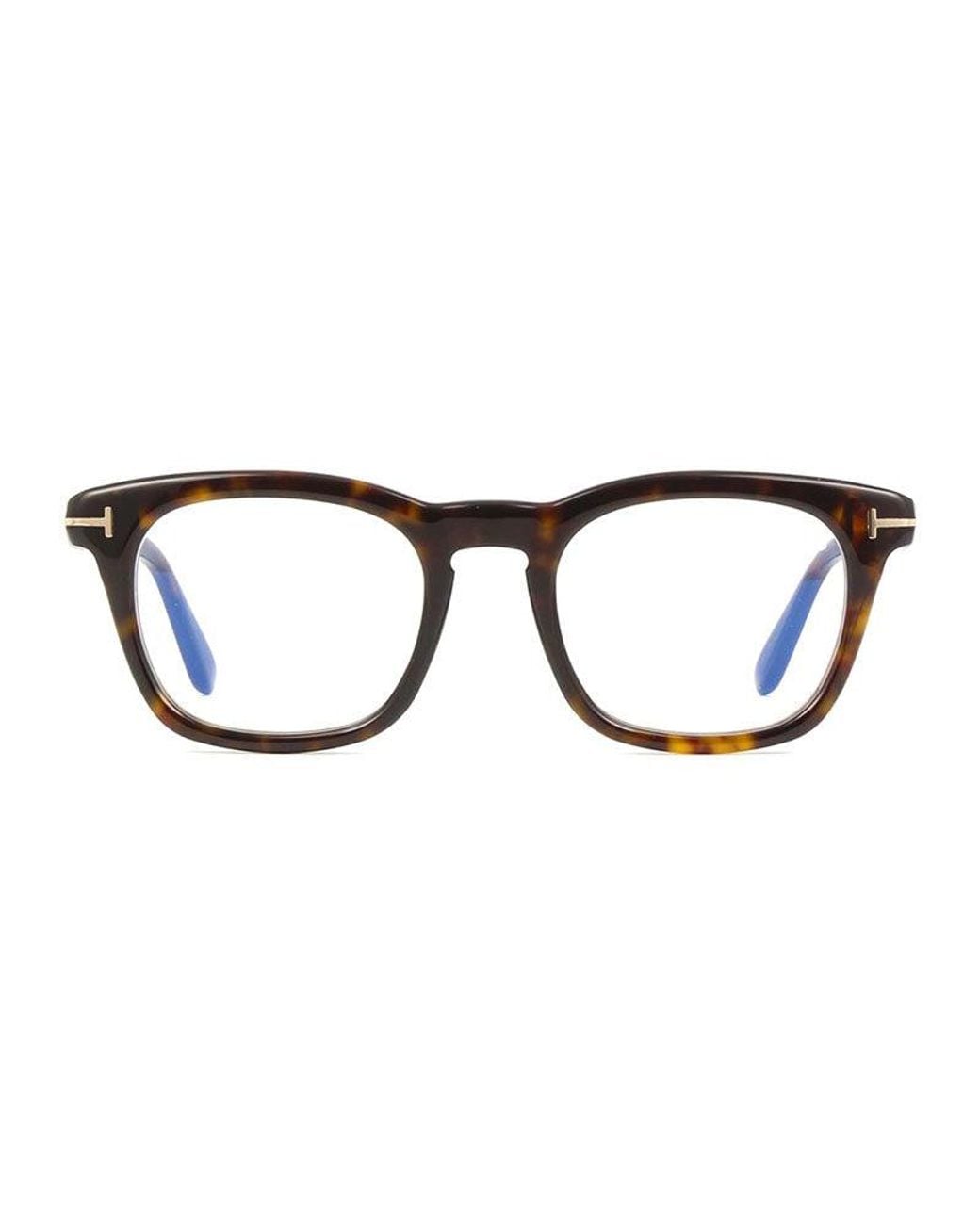 Tom Ford Brown Eyeglasses Square Full Rim, Dark Havana Frame And Clear Light Block Lens Ft5870-B052 for men