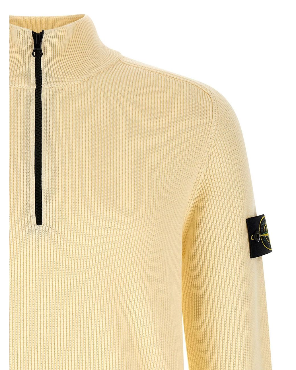Stone Island Natural Ribbed Cotton Half-Zip Sweater for men