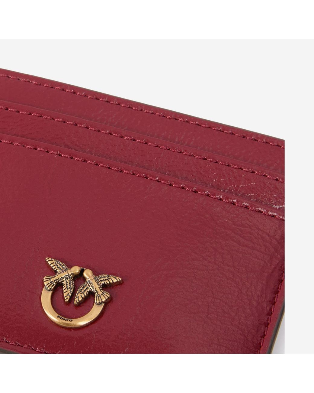 Pinko Red Leather Card Holder With Logo Wallets & Purses