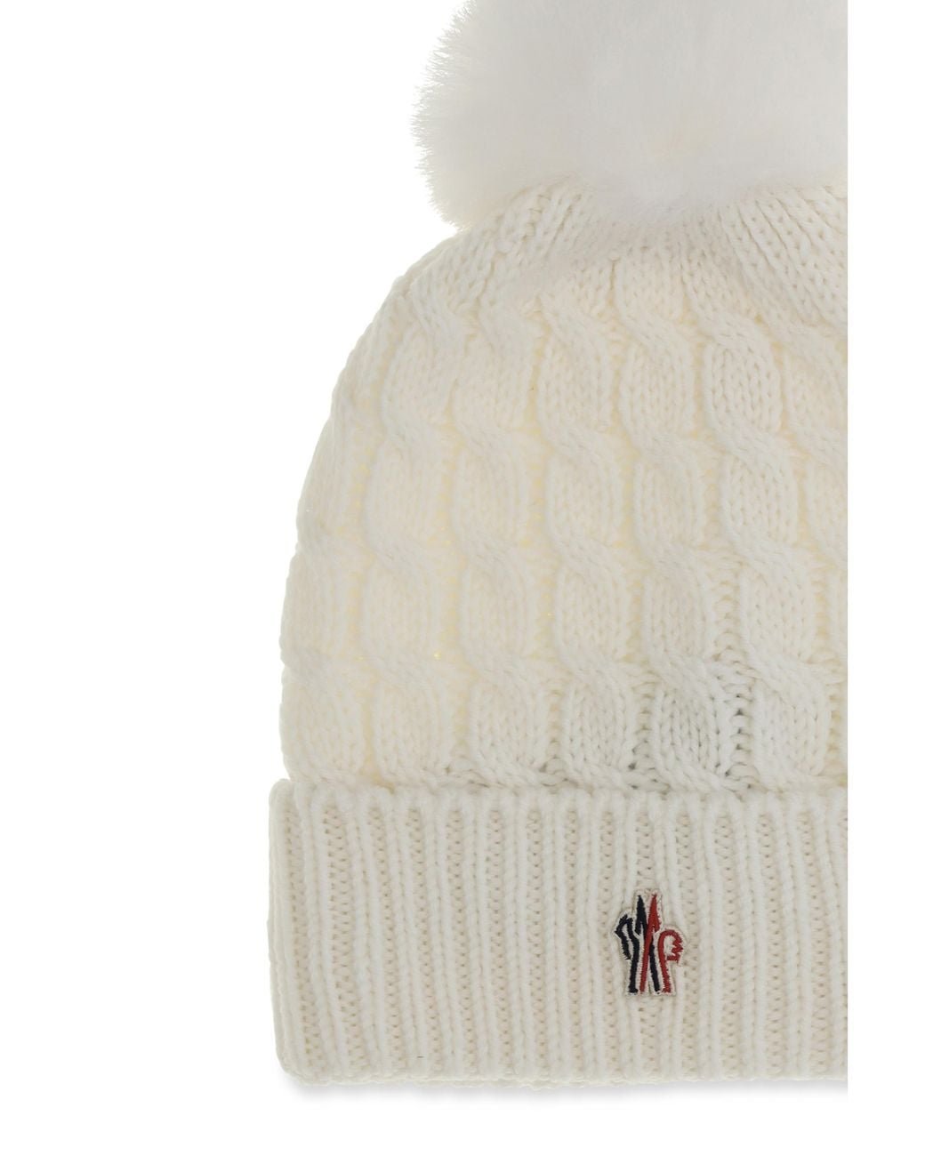Moncler White Pom-Pom Beanie Virgin Wool Fleece (Ovis Aries) Hat