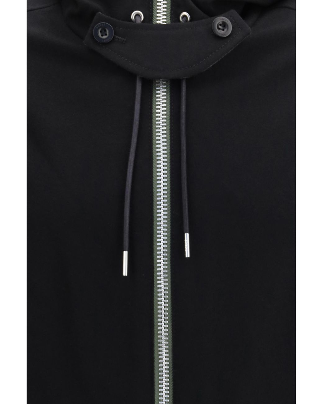 Sacai Black Hooded Flannel Jacket Merino Wool Ovis Aries Sweatshirts for men
