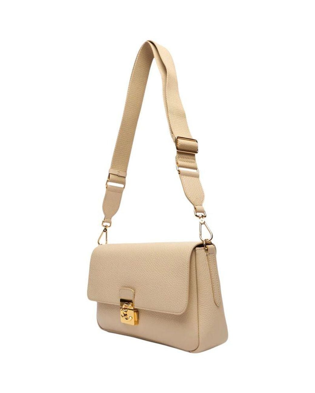 Coccinelle Natural Grained Leather Shoulder Bag C-Me Lock Large