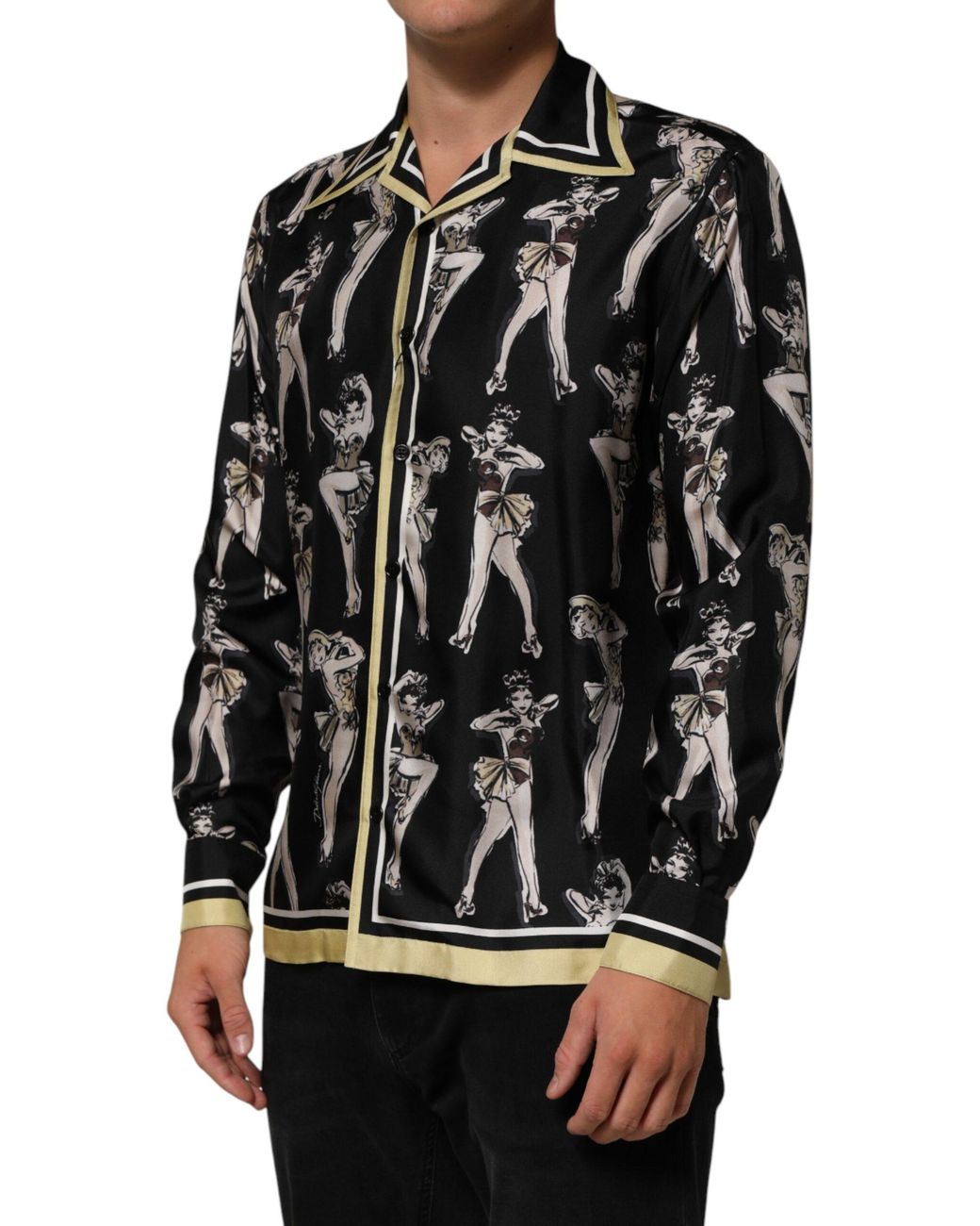 Dolce & Gabbana Black Silk Pin Up Printed Button Down Shirt for men