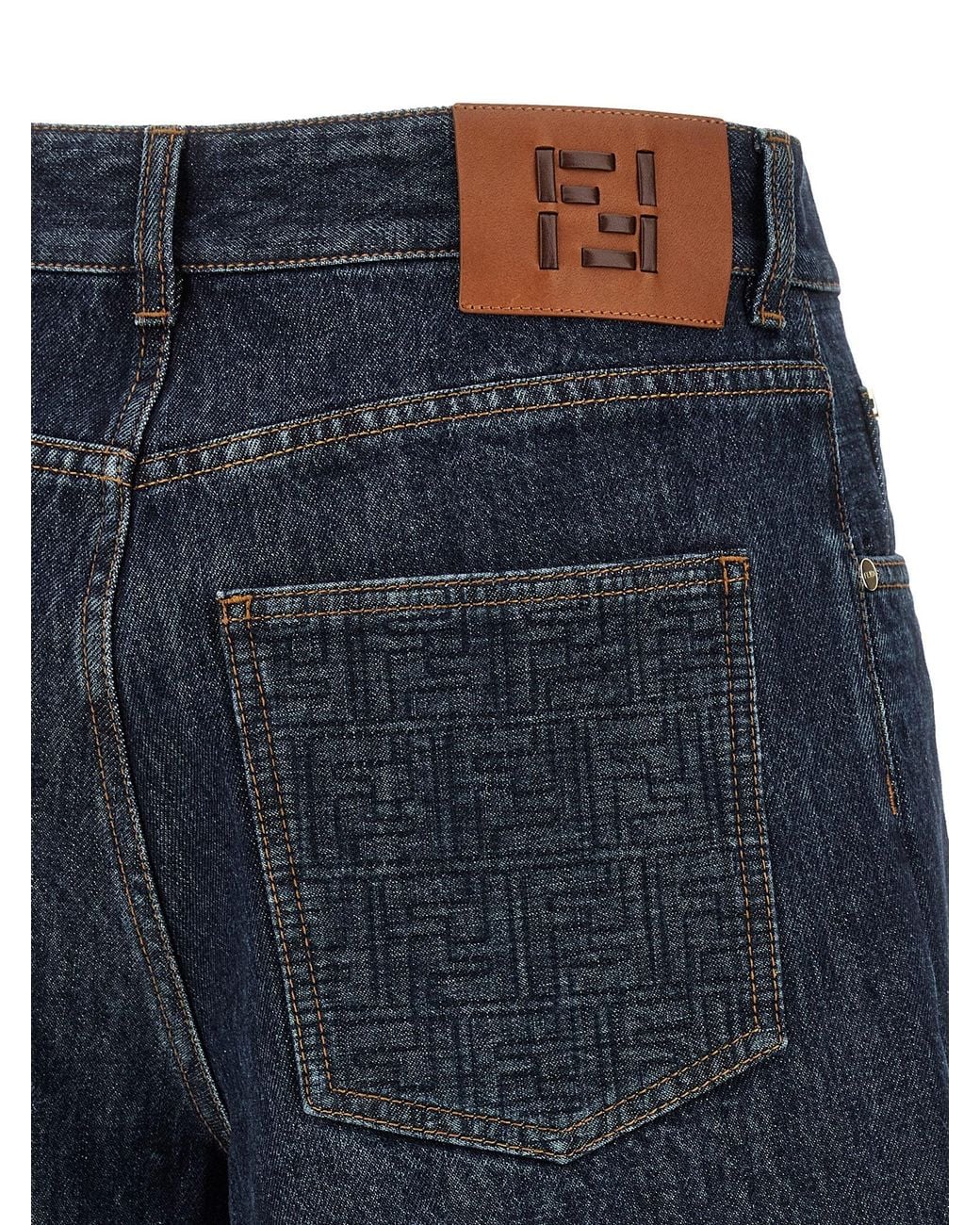Fendi Blue Ff Padded Denim Shorts