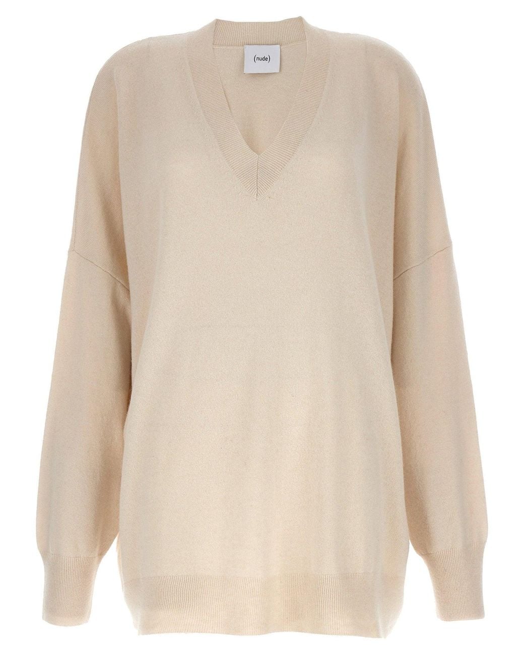 Nude Natural Oversized Wool V-Neck Sweater