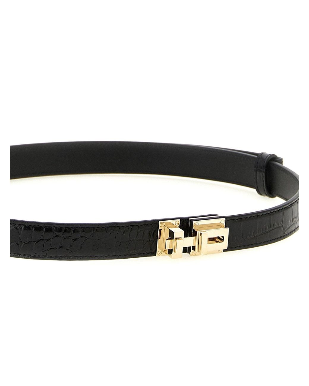 Tom Ford Black Crocodile-Print Leather Belt