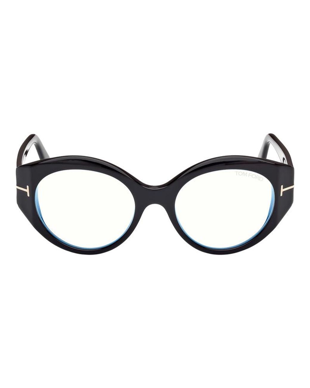Tom Ford Brown Eyeglasses Round Full Rim, Shiny Frame And Clear--Light Block Lenses Lens Ft5950-B001