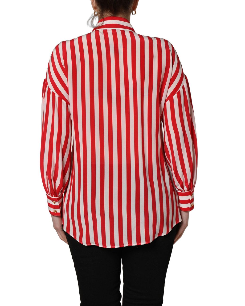 Dolce & Gabbana Red Striped Long Sleeve Silk Blouse Top And