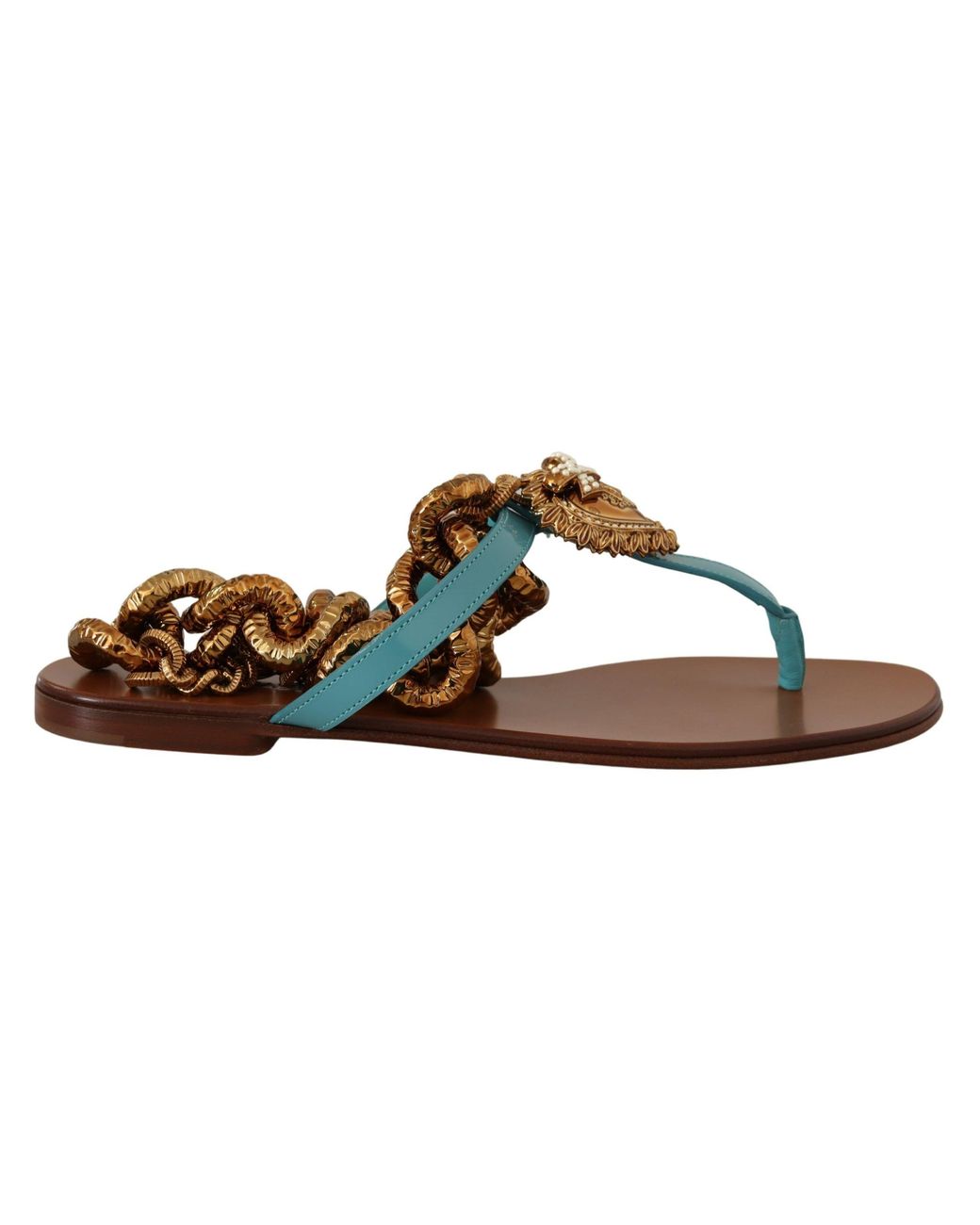 Dolce & Gabbana Blue Leather Devotion Flats Sandals