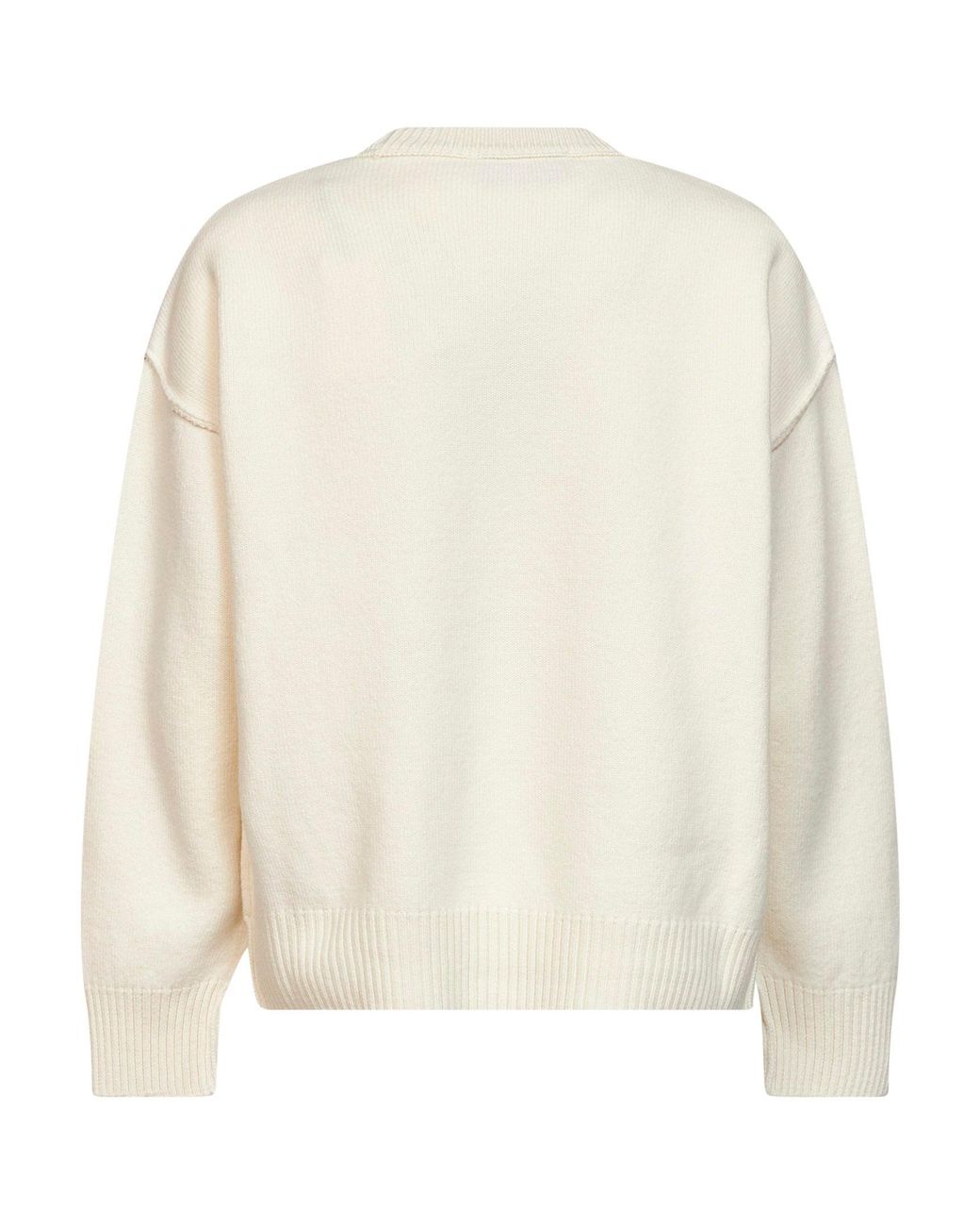 AMI White Ecru Felted Merino Wool Ami De Cœur Crewneck Sweater for men