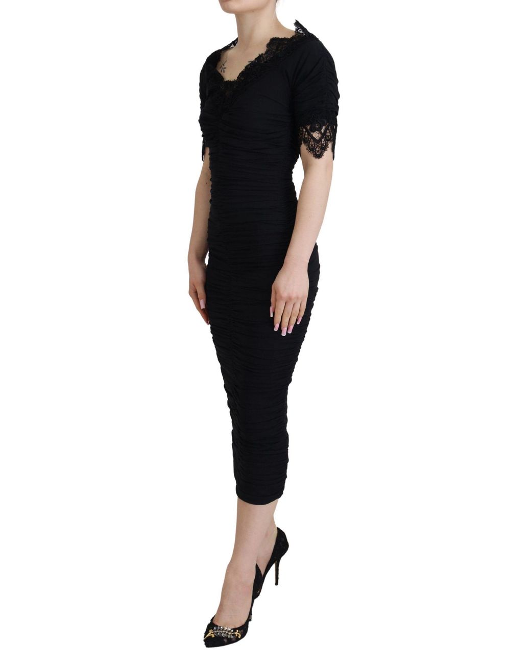 Dolce & Gabbana Black Elegant Sheath Short Sleeve Midi Dress