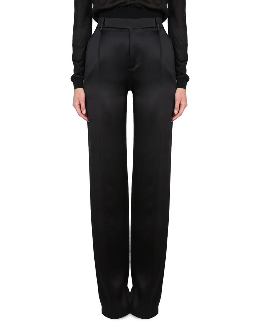 Saint Laurent Black Satin Flared Pants Silk Trousers