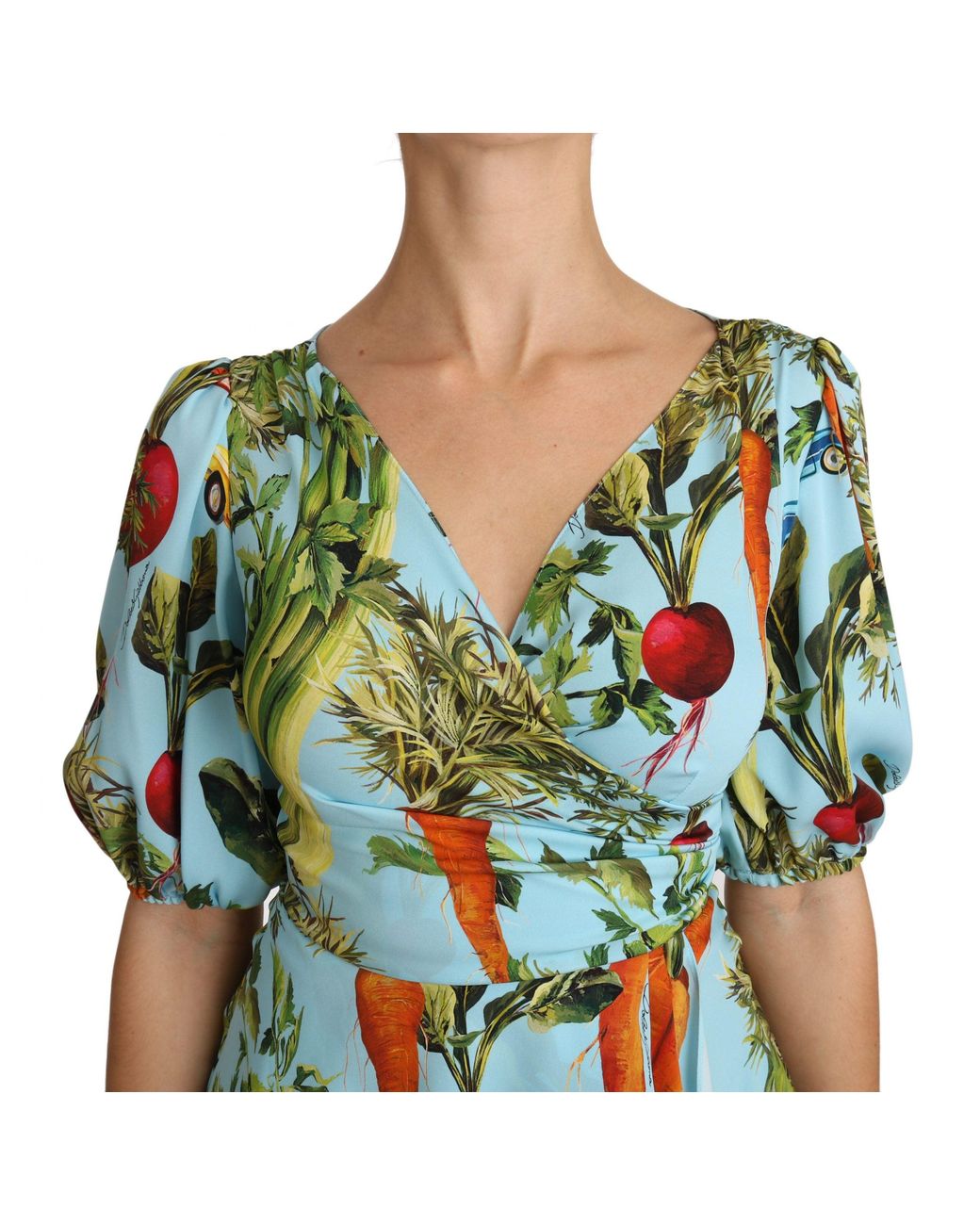 Dolce & Gabbana Blue Dolce & Gabbana Vegetable Print Silk Blouse