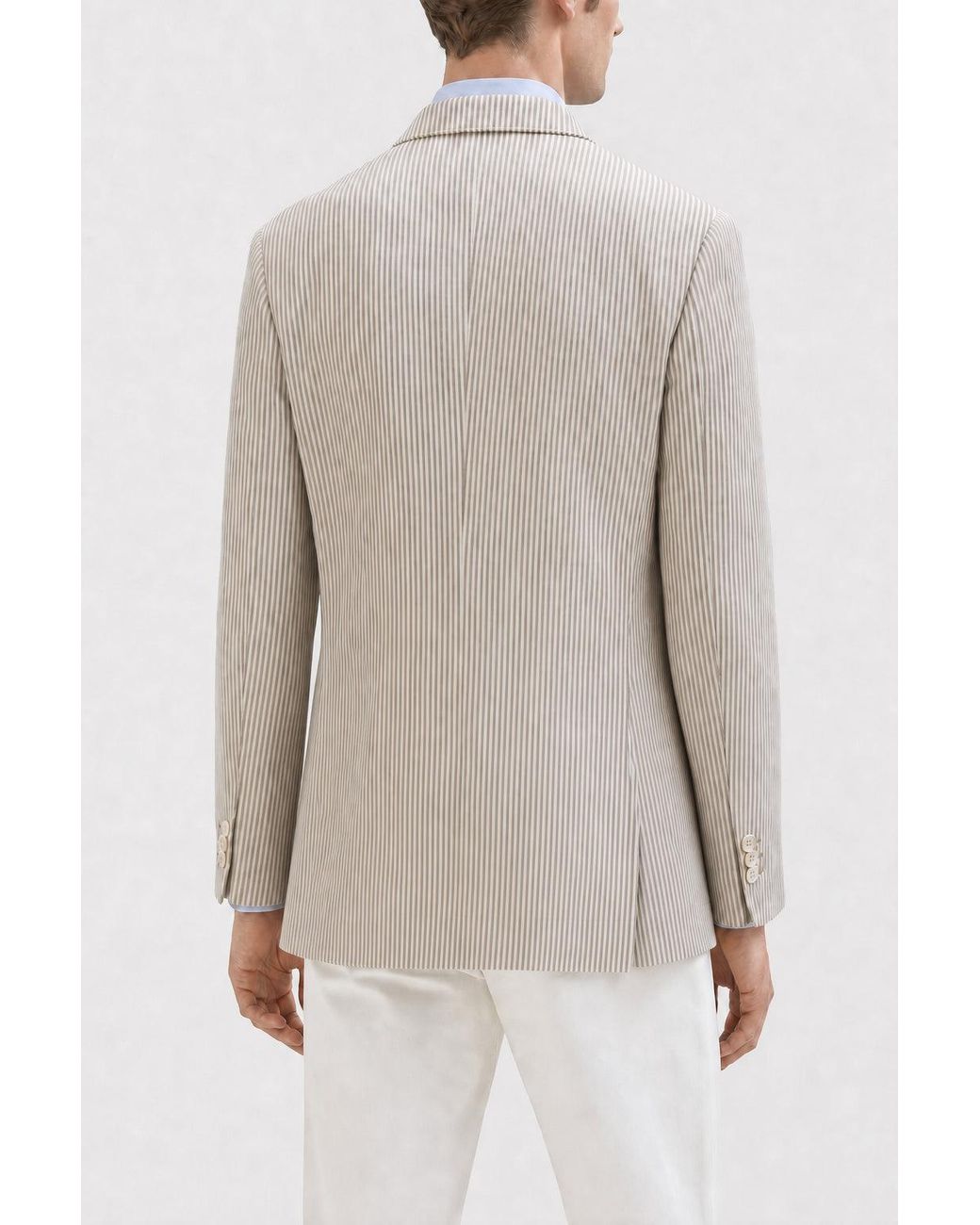 Brunello Cucinelli Gray Linen Wool Striped Blazer for men