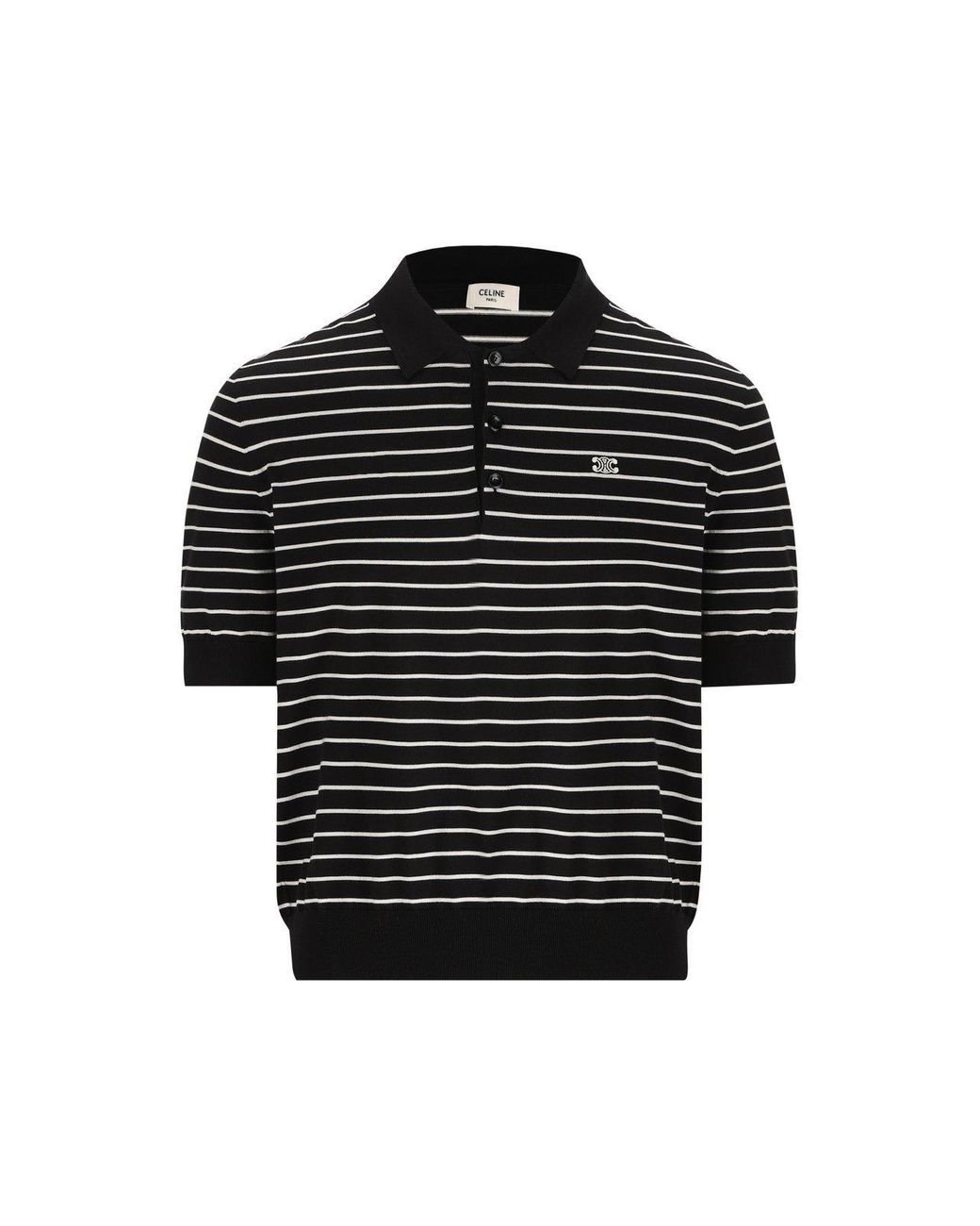 【CELINE】STRIPED POLO-STYLE KNIT●RY0FQ0ZQJGBT8 Navy Logo-Embroidered Striped Wool Polo Shirt | CELINE HOMME