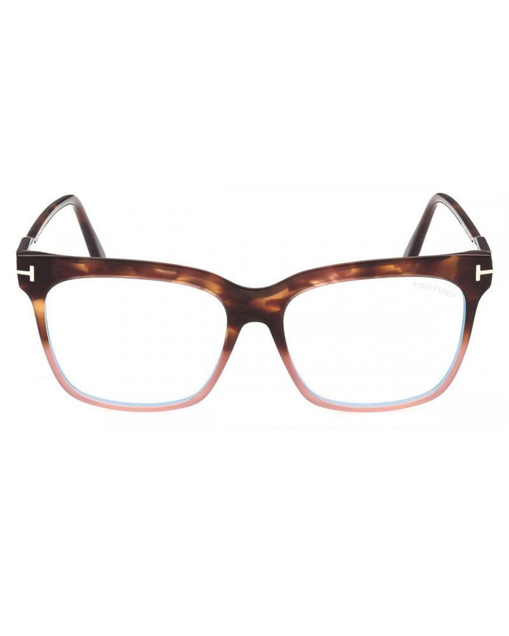Tom Ford Brown Eyeglasses Square Full Rim, Shiny Frame And Light Block Lenses Lens Ft5768-B056