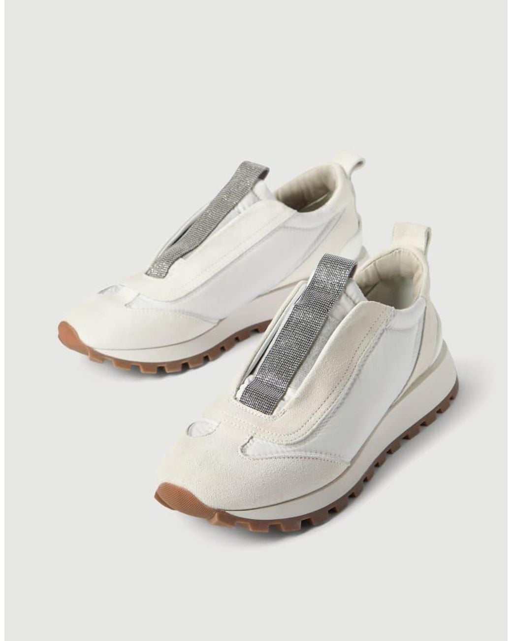 Brunello Cucinelli White Bianco Leather Slip On Sneakers