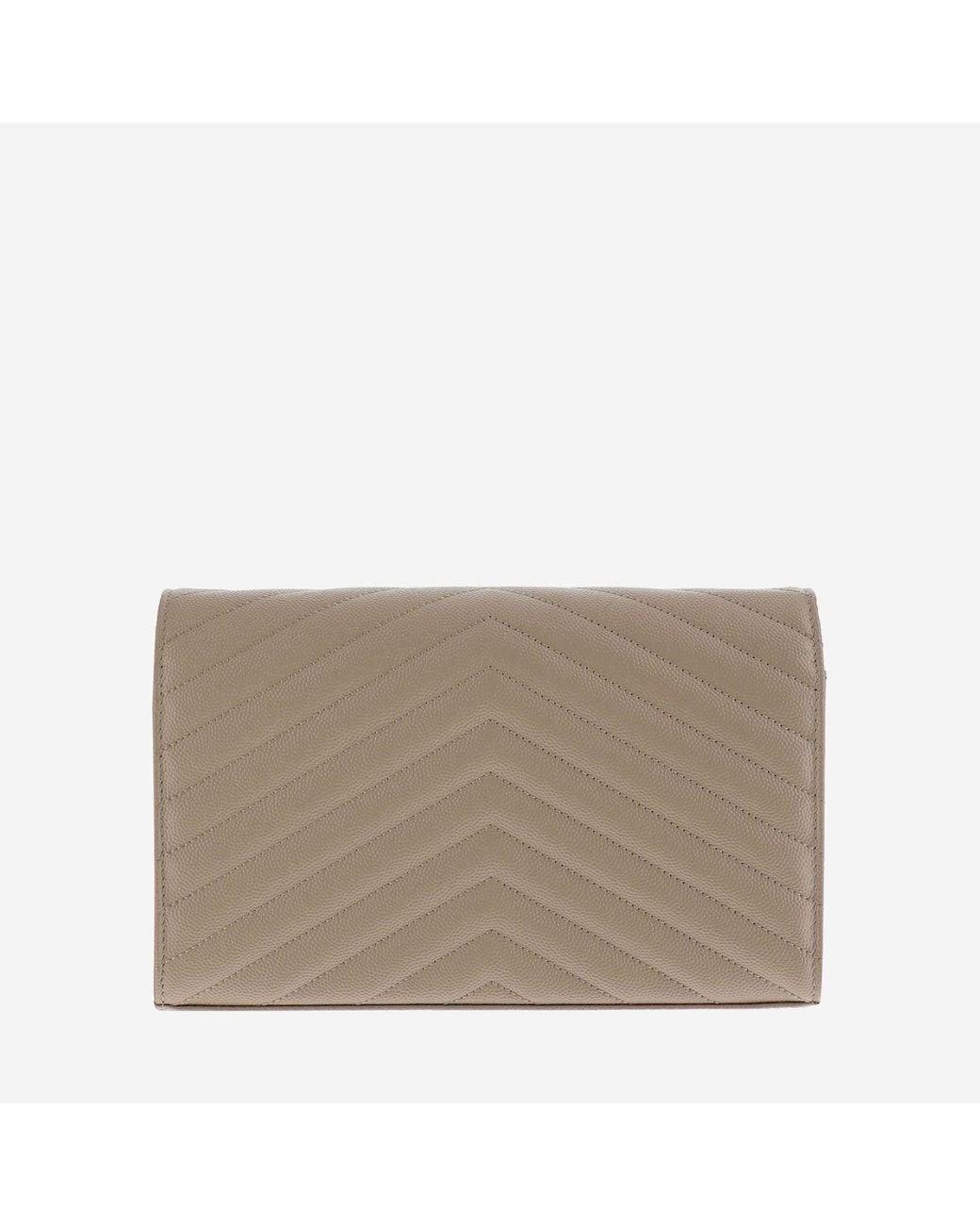 Saint Laurent Brown Wallet Cassandre Chevron Leather Bag