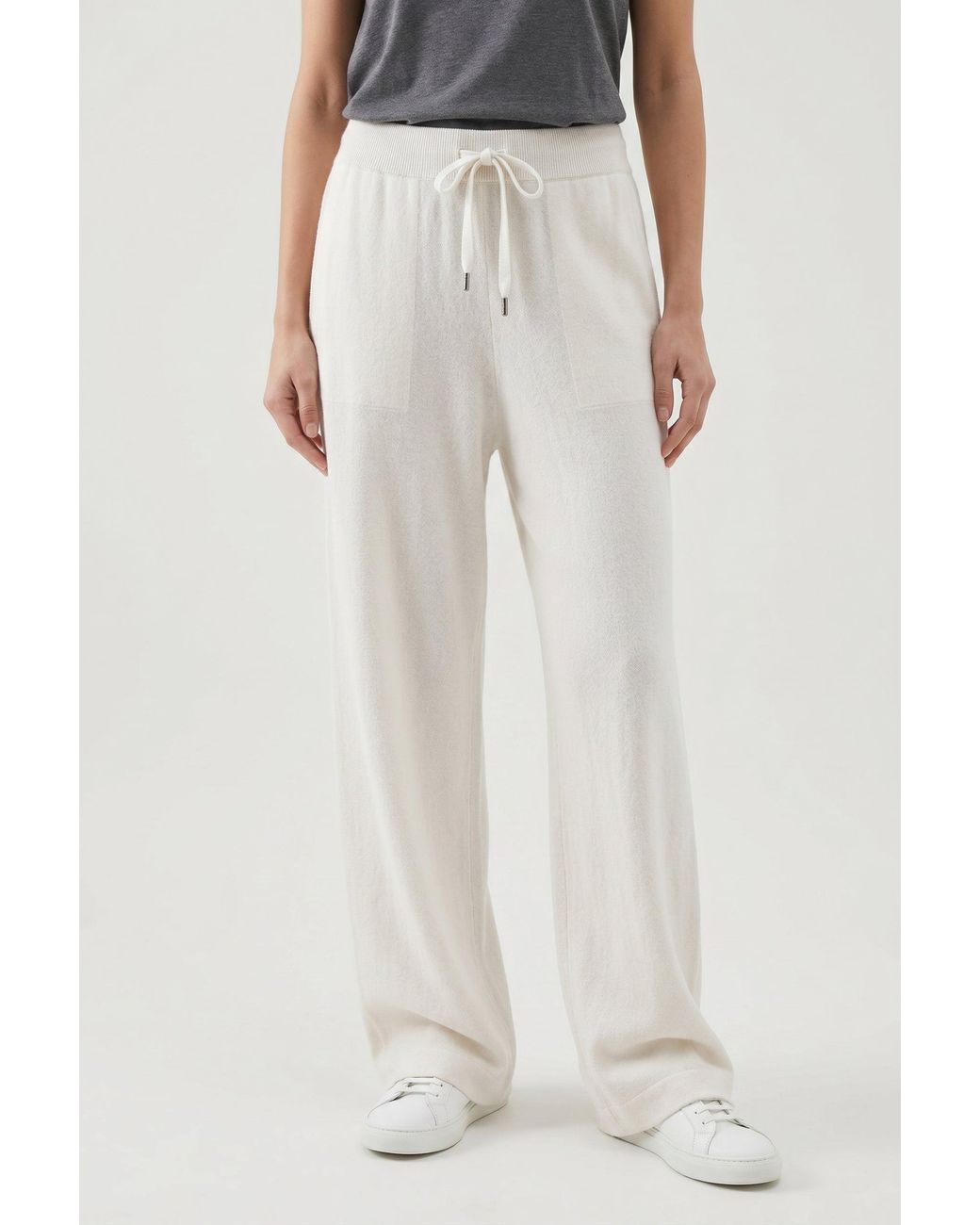 Brunello Cucinelli White Off Wool Silk Wide Trousers
