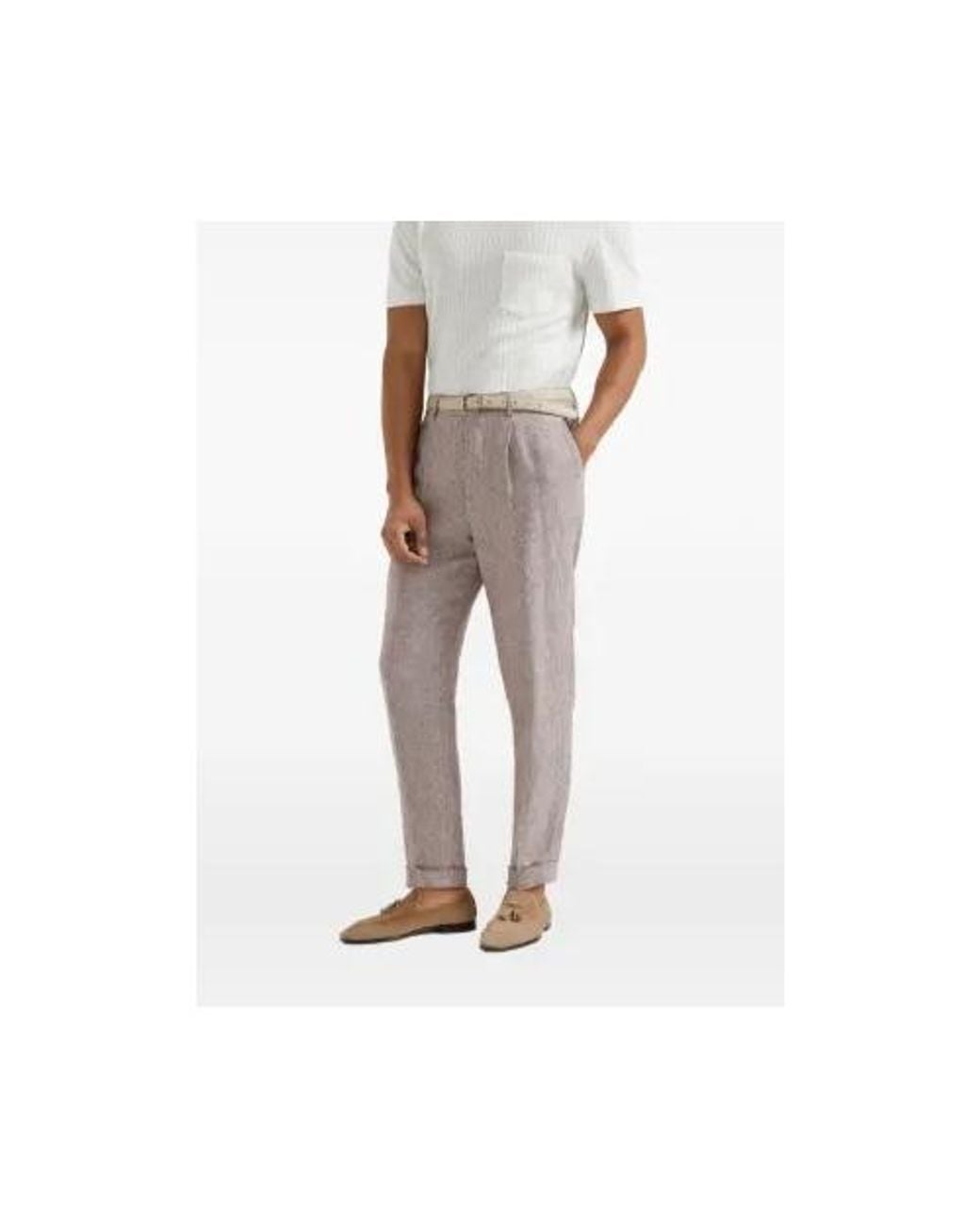 Brunello Cucinelli Gray Light Linen Tapered Trousers for men