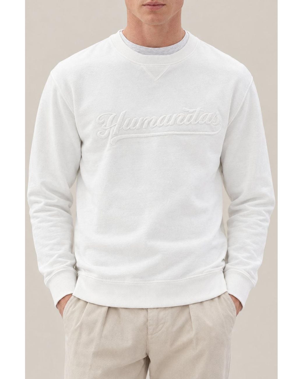 Brunello Cucinelli White Cotton Crew Neck Sweater Clothing for men