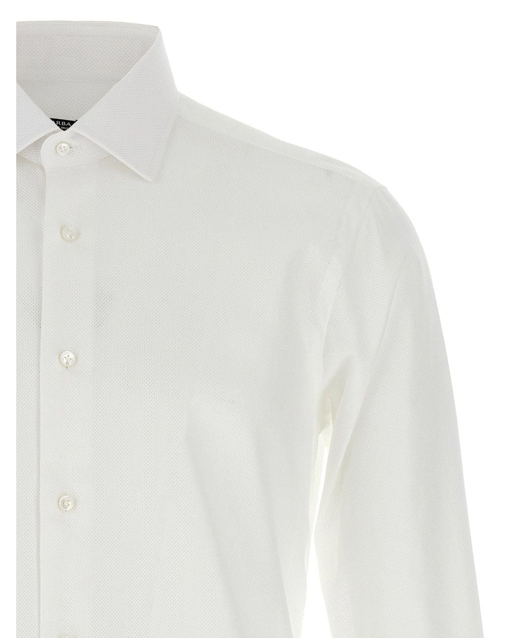 Barba Napoli White Honeycomb Cotton Shirt for men