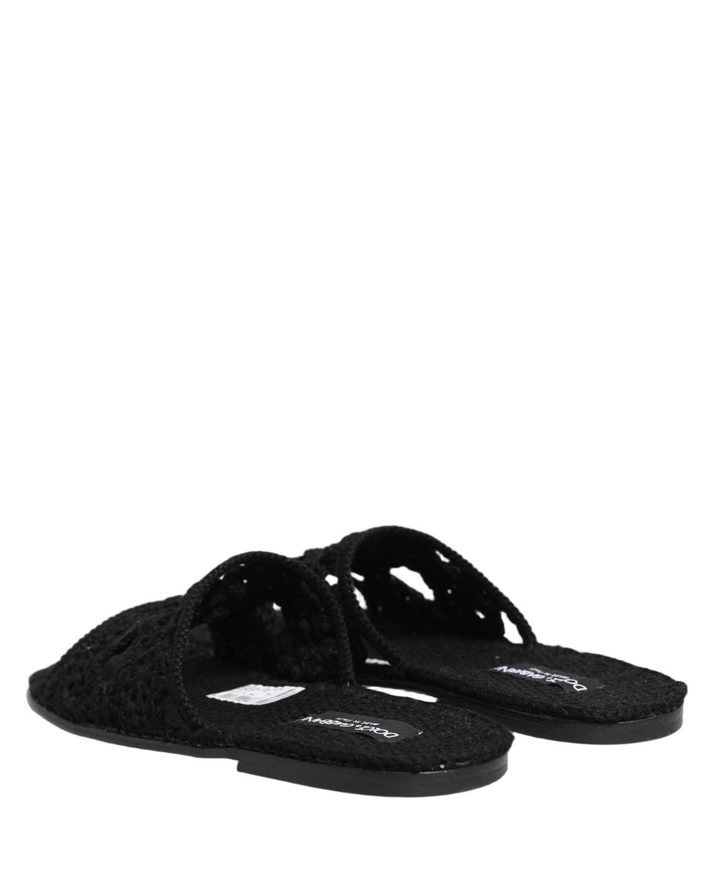 Dolce & Gabbana Black Fabric Woven Slides Sandals Flats Shoes for men