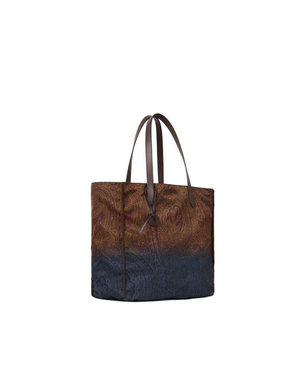 Etro Multicolor Unfold Me Nylon Shopping Bag With Gradient Paisley Pattern And Leather Handles