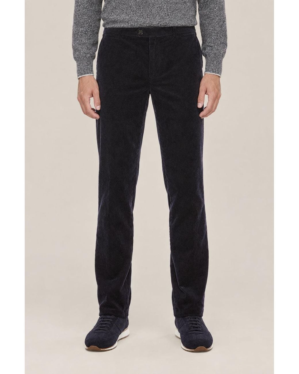 Brunello Cucinelli Black Cotton Corduroy Straight Leg Trousers for men