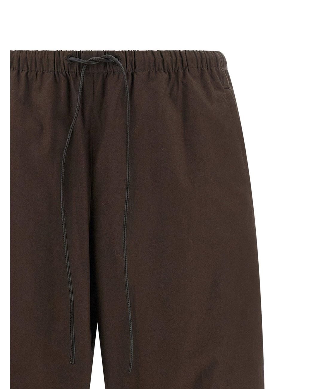 Yves Salomon Brown Leather-Insert Cotton Trousers