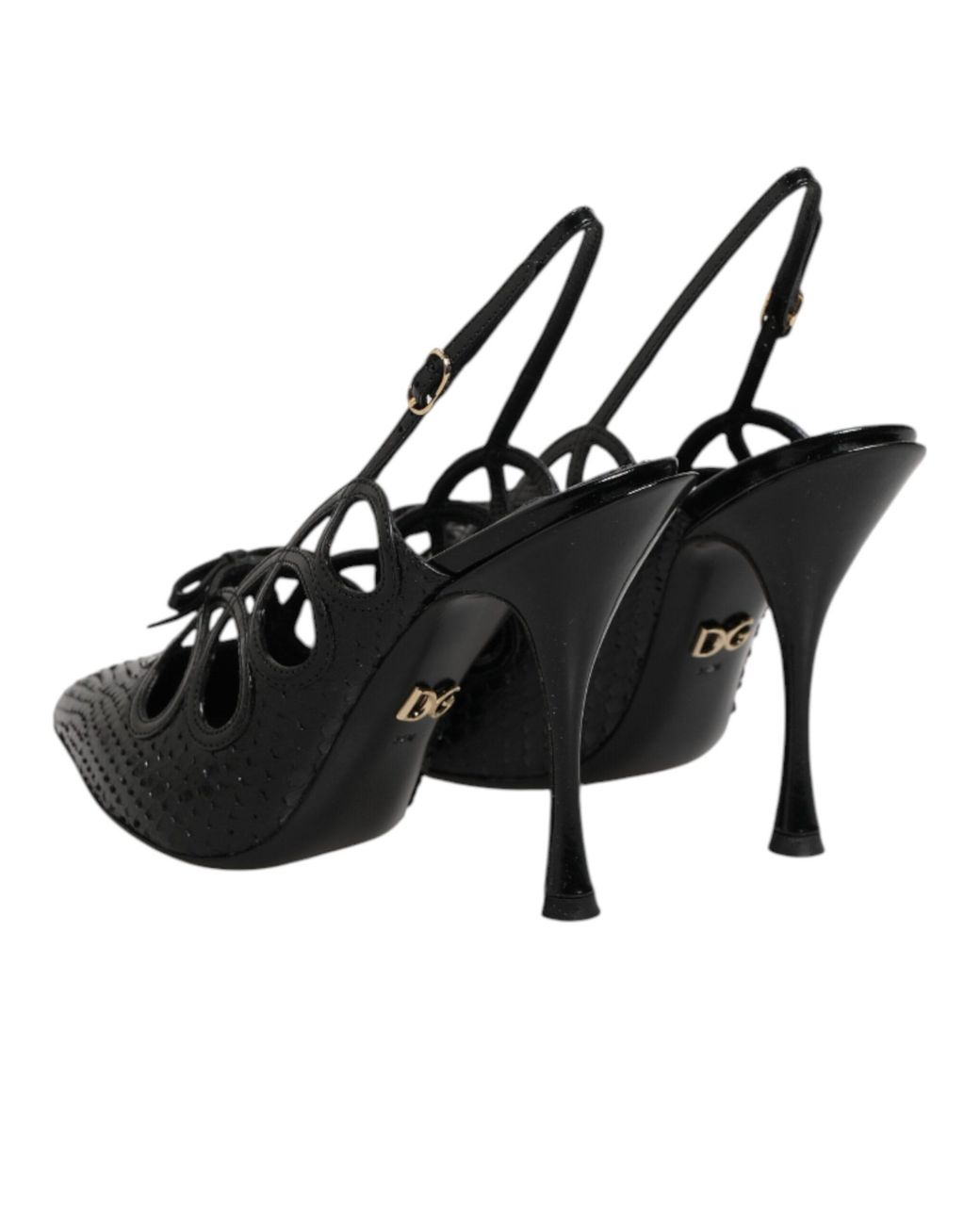 Dolce & Gabbana Black Leather High Heels Slingback Shoes Moluro Python+21Lf