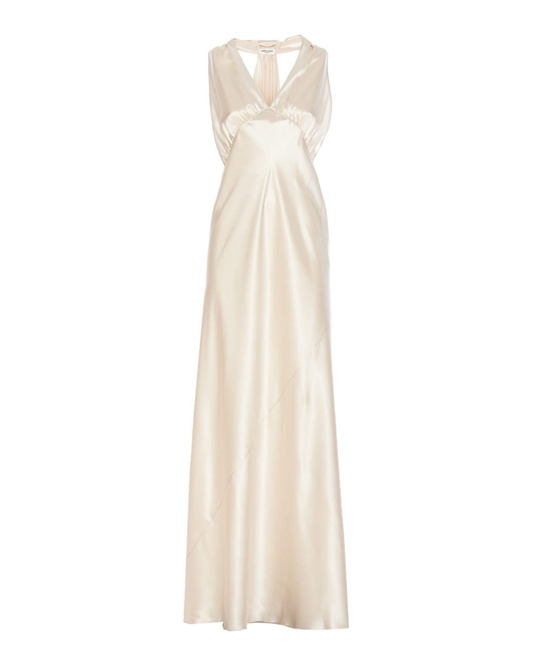 Saint Laurent Satin Halter Maxi Dress in White | Lyst