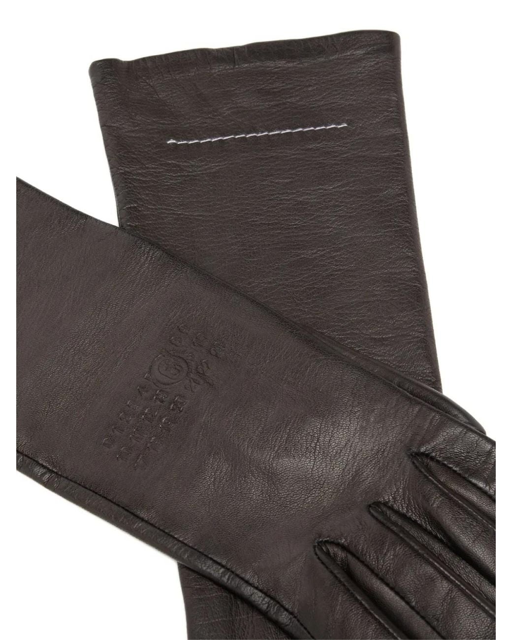 Maison Margiela Black Mm6 Embossed Logo Leather Gloves Accessories