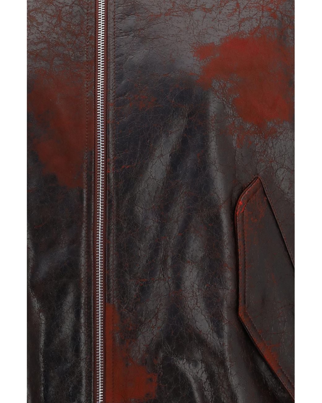 Valstar Brown Oversized Crackle Nappa Bomber Jacket Leather