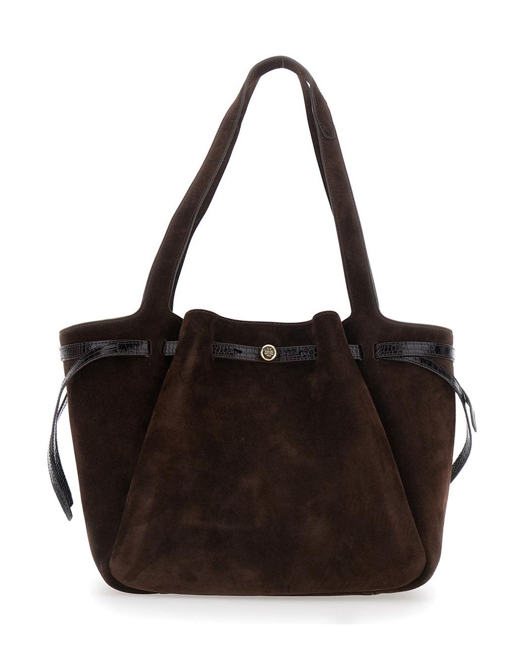 Tory Burch Black Shoulder Bag Romy Suede Calf Leather Tote