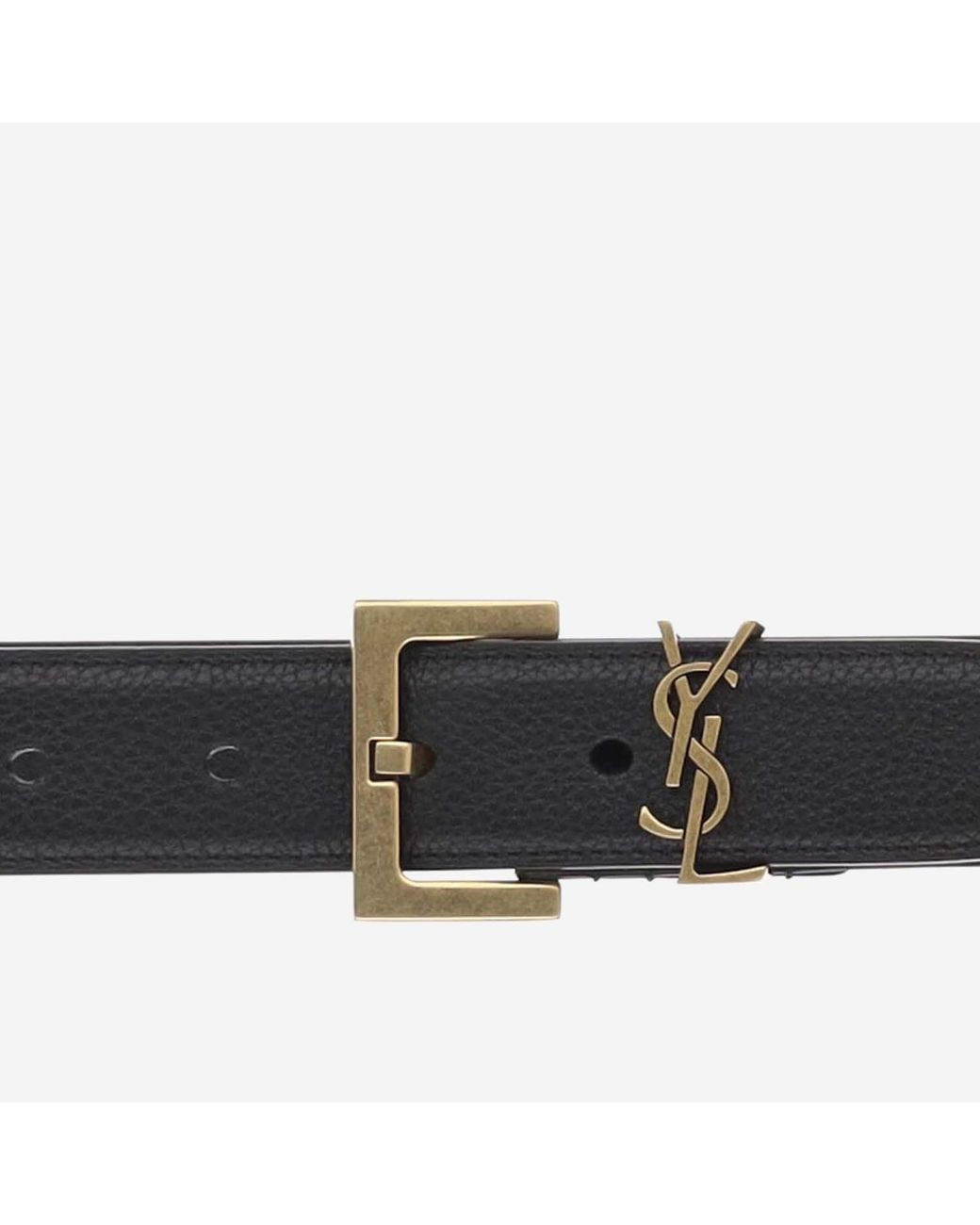 Saint Laurent Black Belt Cassandre Leather Calfskin for men