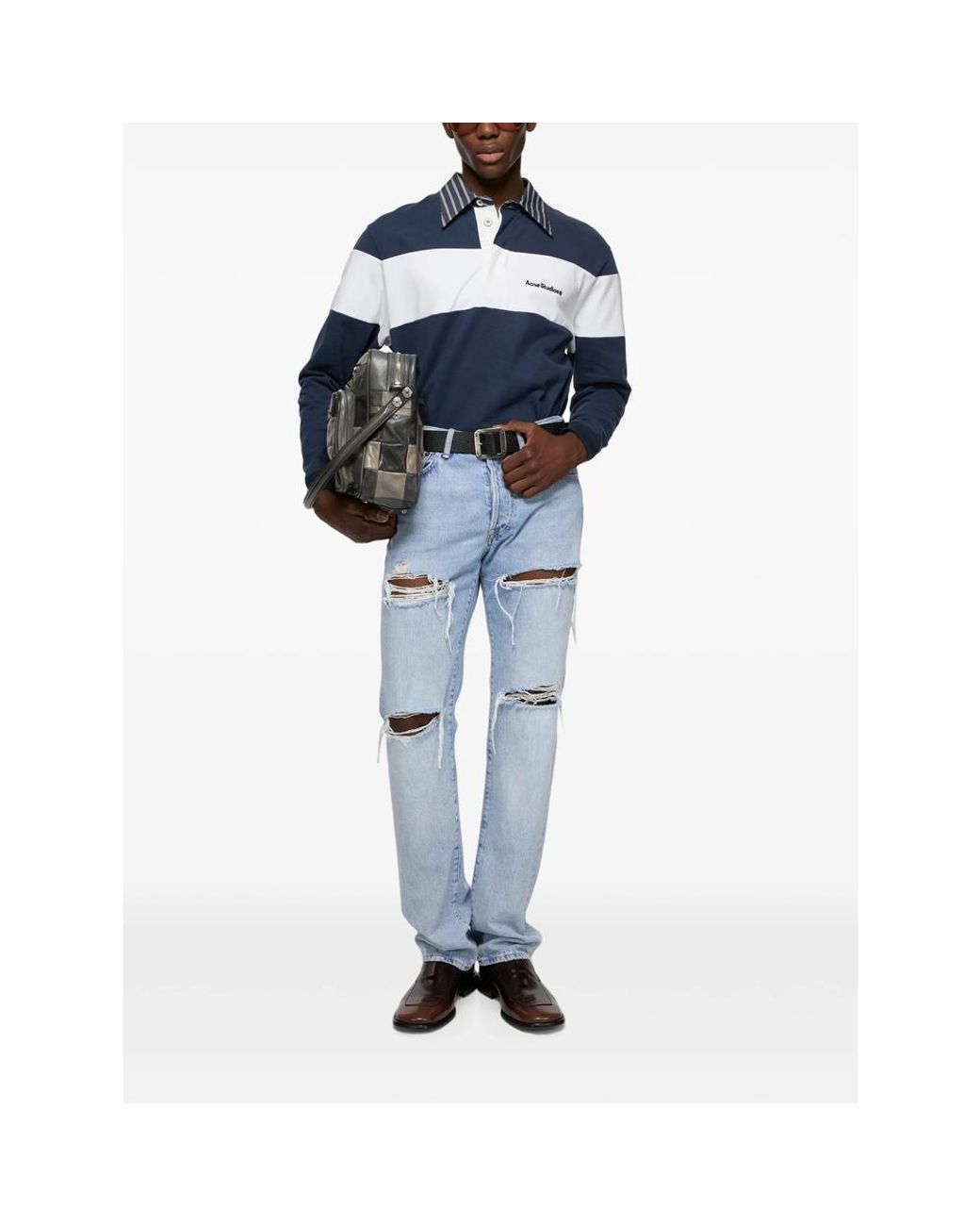 Acne Blue Polo Sweatshirt- Cotton Organic T-Shirts And Polos for men